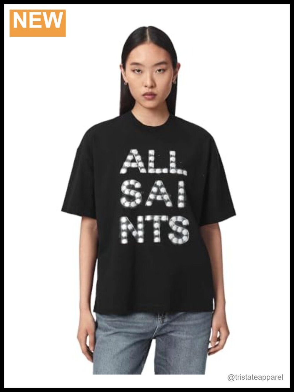 AllSaints Neon Etta Tee 100% Cotton Crew Neck Short Sleeve Women's Top
